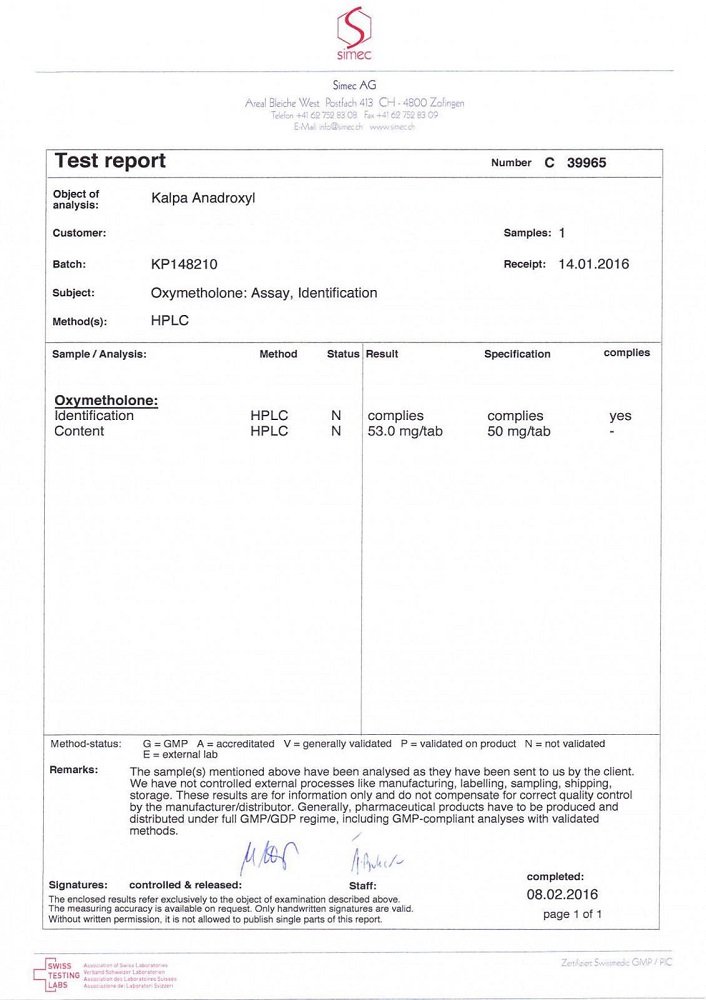 Anadroxyl Lab Test