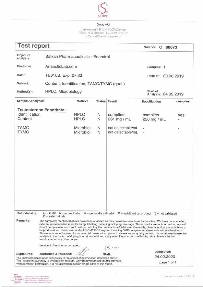 Balkan Enandrol Lab Test