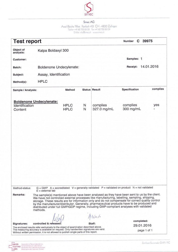 Boldaxyl 300 Lab Test