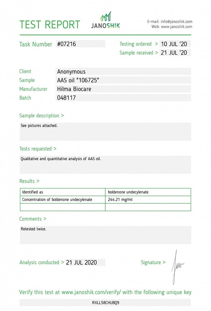 Hilma Boldenone Undecylenate Lab Test