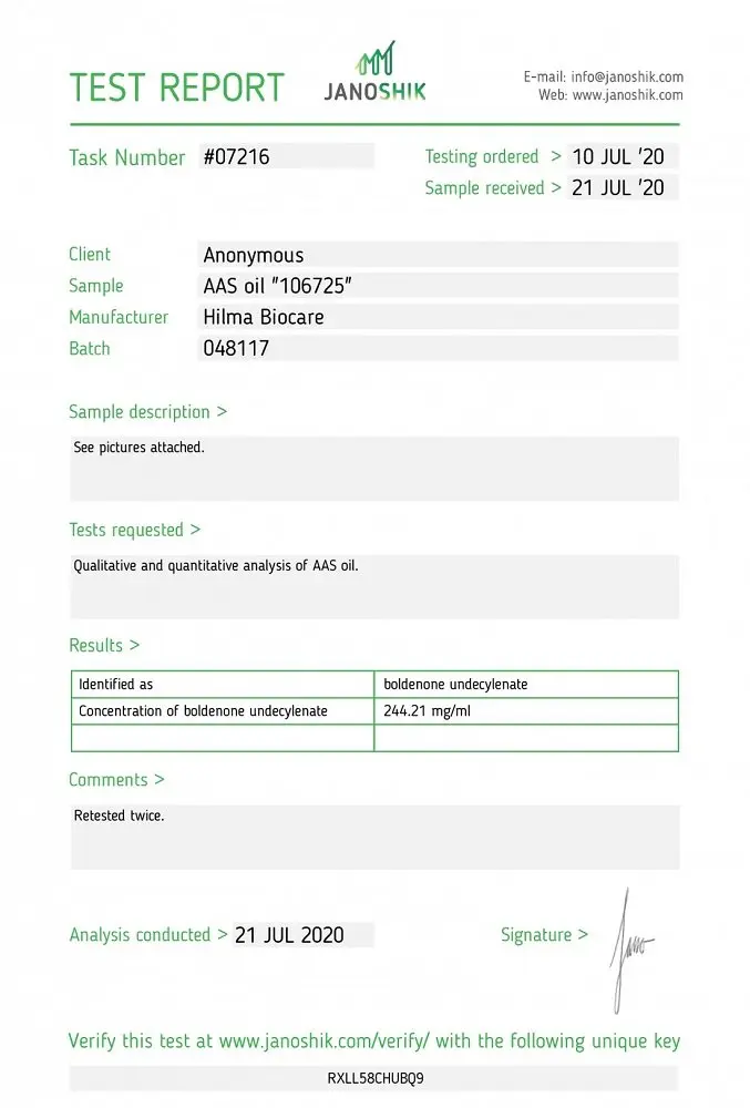 Hilma Boldenone Undecylenate Lab Test