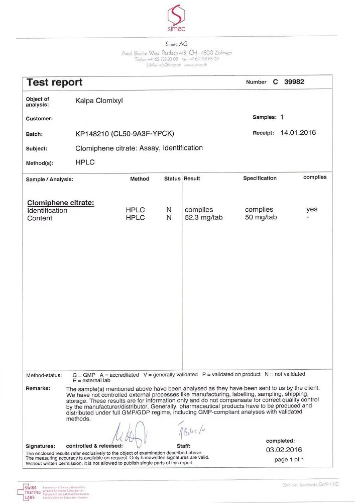 Clomixyl Lab Test