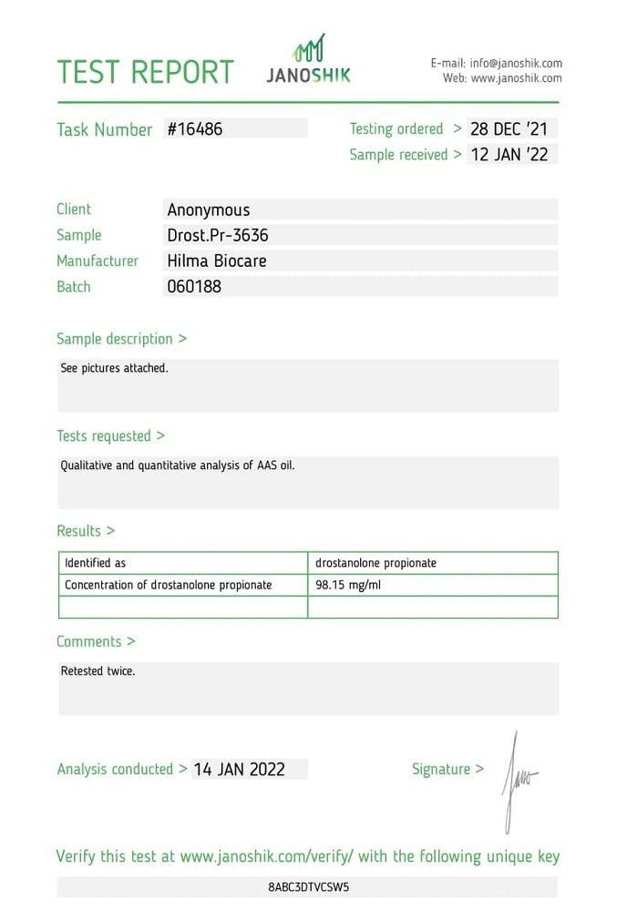 Hilma Drostanolone Propionate Lab Test