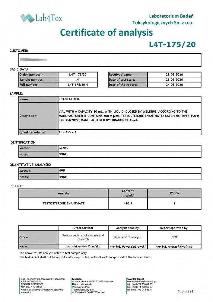 Enantat 400 Lab Test