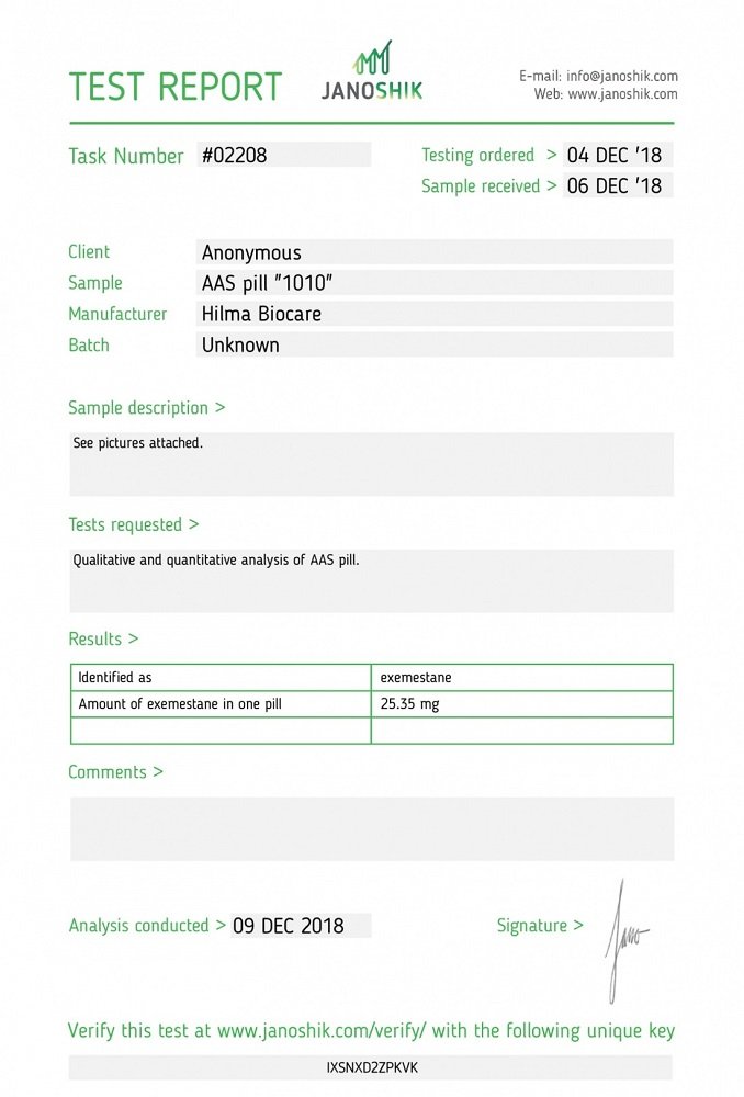 Hilma Exemestane Lab Test