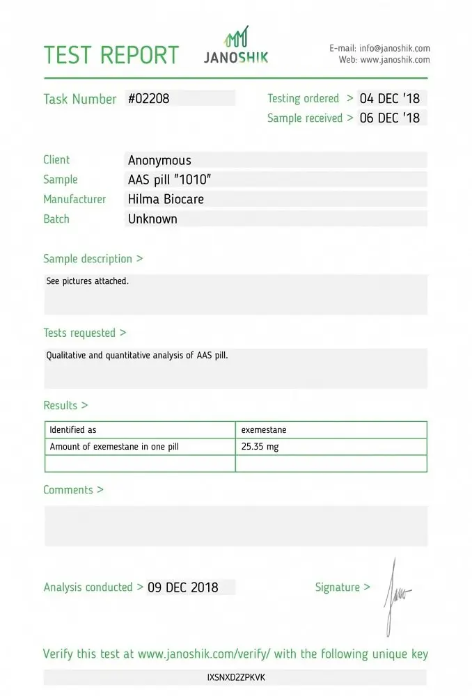 Hilma Exemestane Lab Test