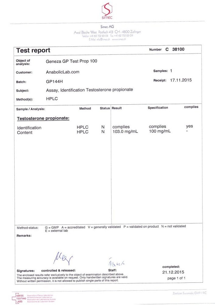 GP Test Prop 100 Lab Test