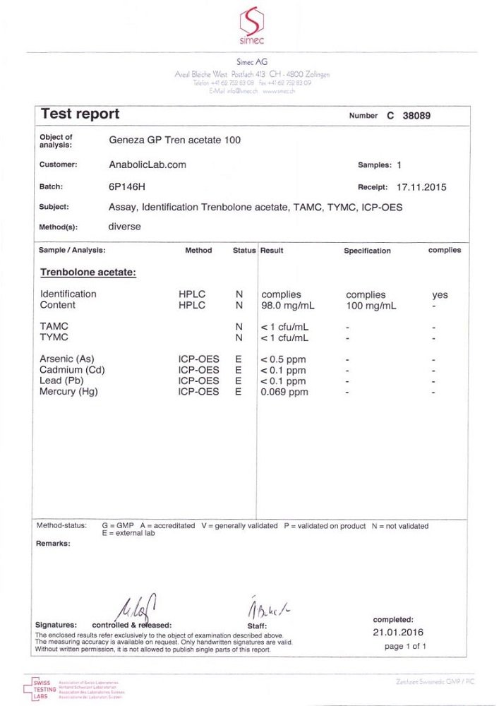 GP Tren Acetate 100 Lab Test