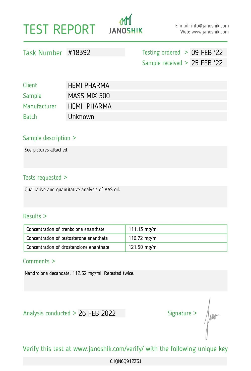 Hemi Pharma Steroids Blend Lab Test Report