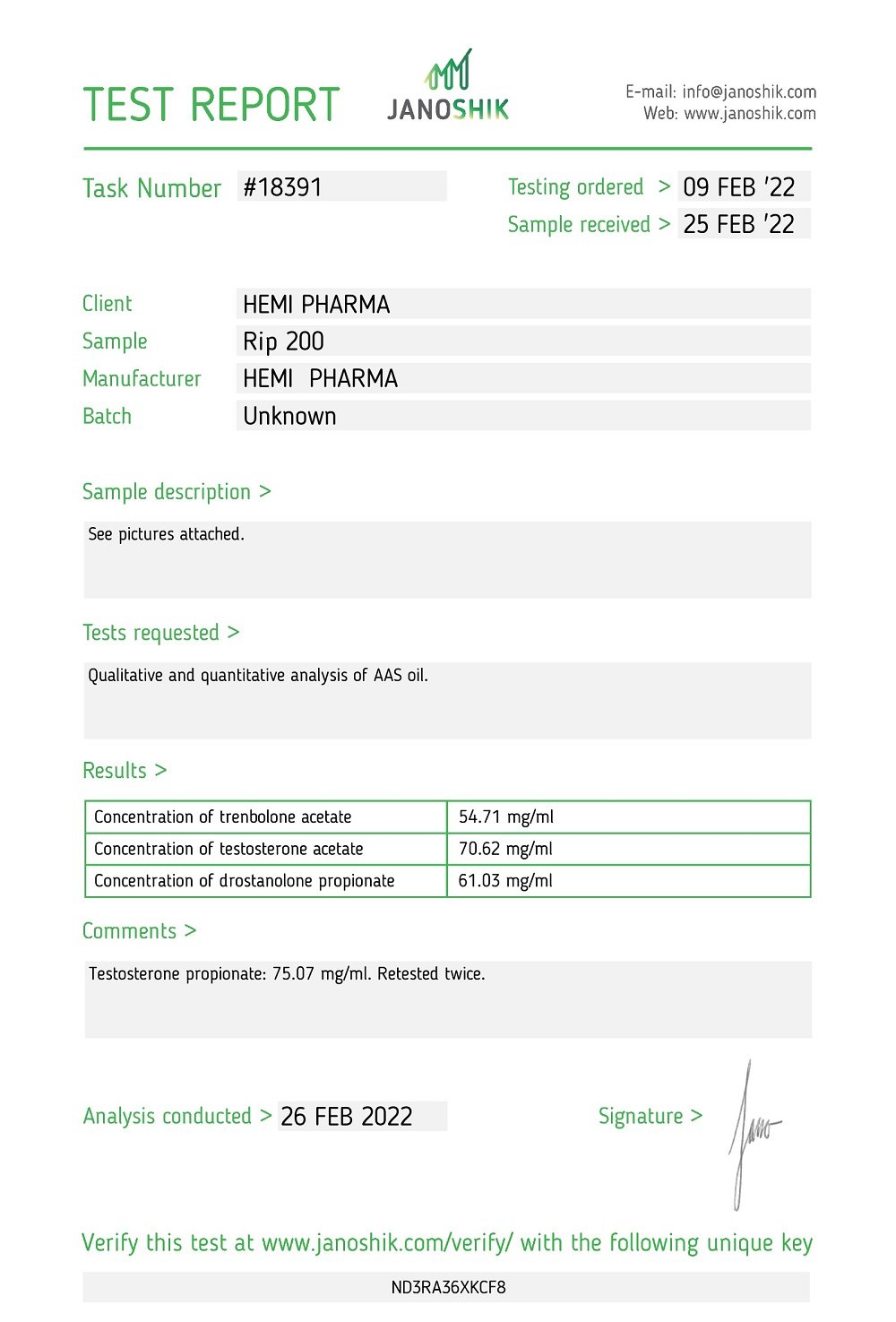 Hemi Pharma Steroids Mix Lab Test Report