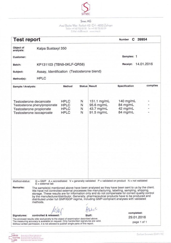 Sustaxyl Lab Test