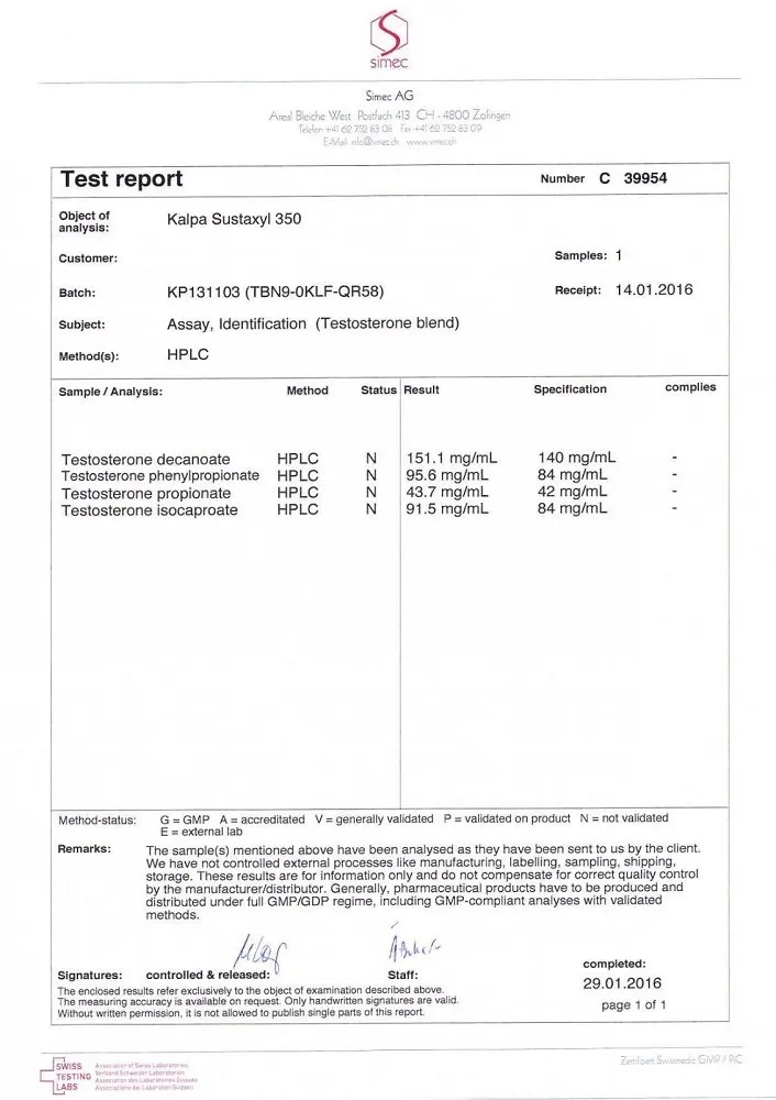 Sustaxyl Lab Test
