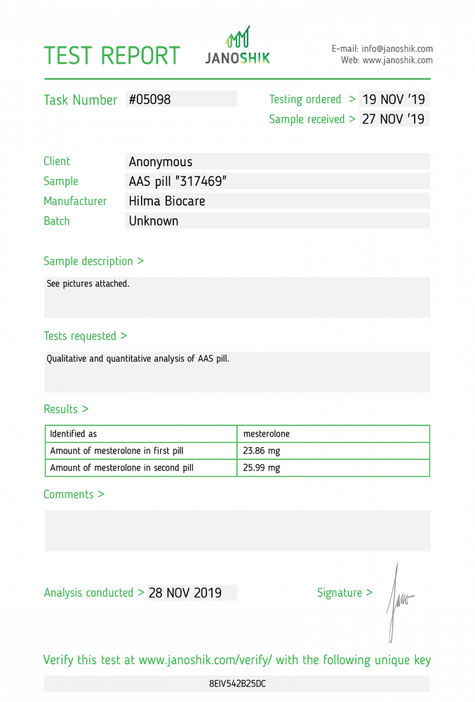 Hilma Mesterolone Lab Test