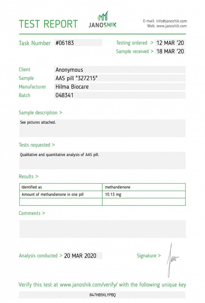 Hilma Methandienone Lab Test