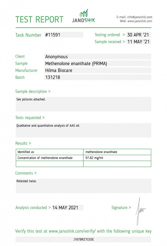 Hilma Methenolone Enanthate Lab Test