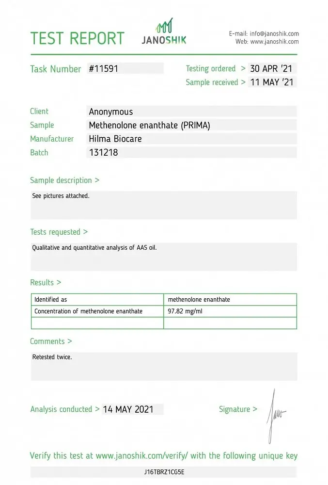 Hilma Methenolone Enanthate Lab Test