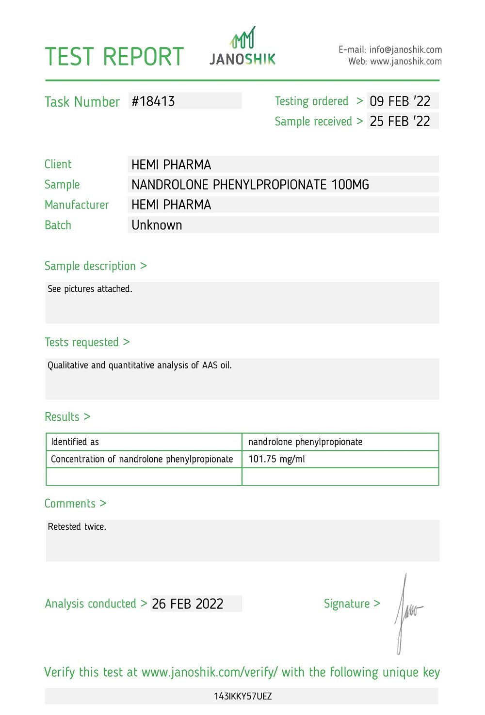 Hemi Pharma Nandrolone Phenylpropionate Lab Test Report