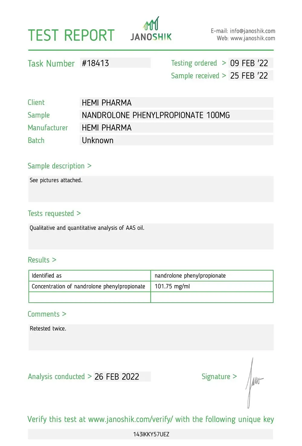 Hemi Pharma Nandrolone Phenylpropionate Lab Test Report