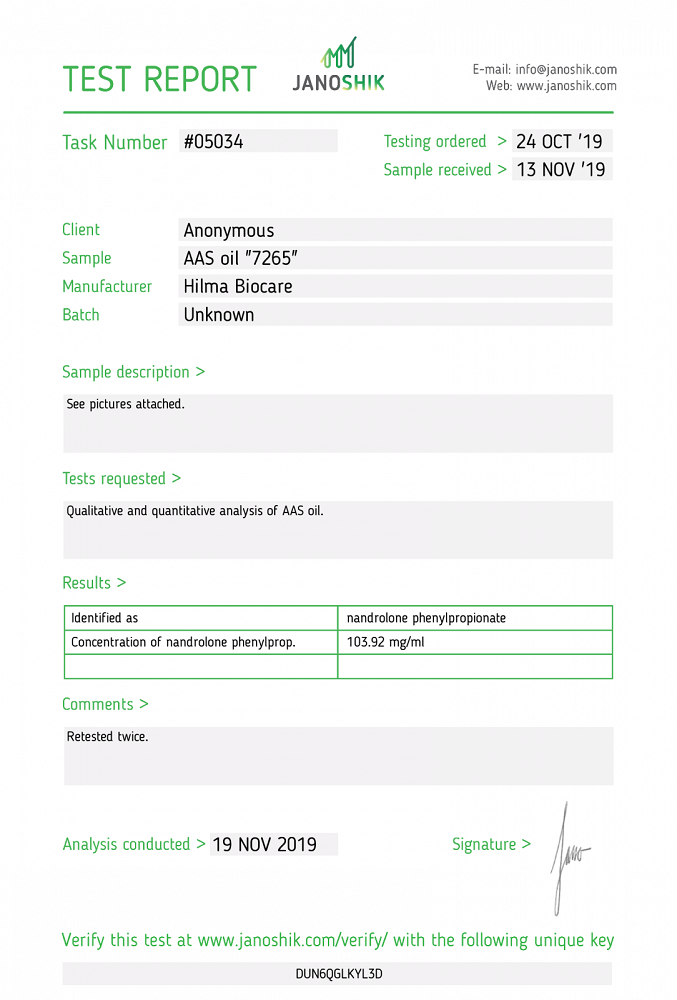 Hilma Nandrolone Phenylpropionate Lab Test