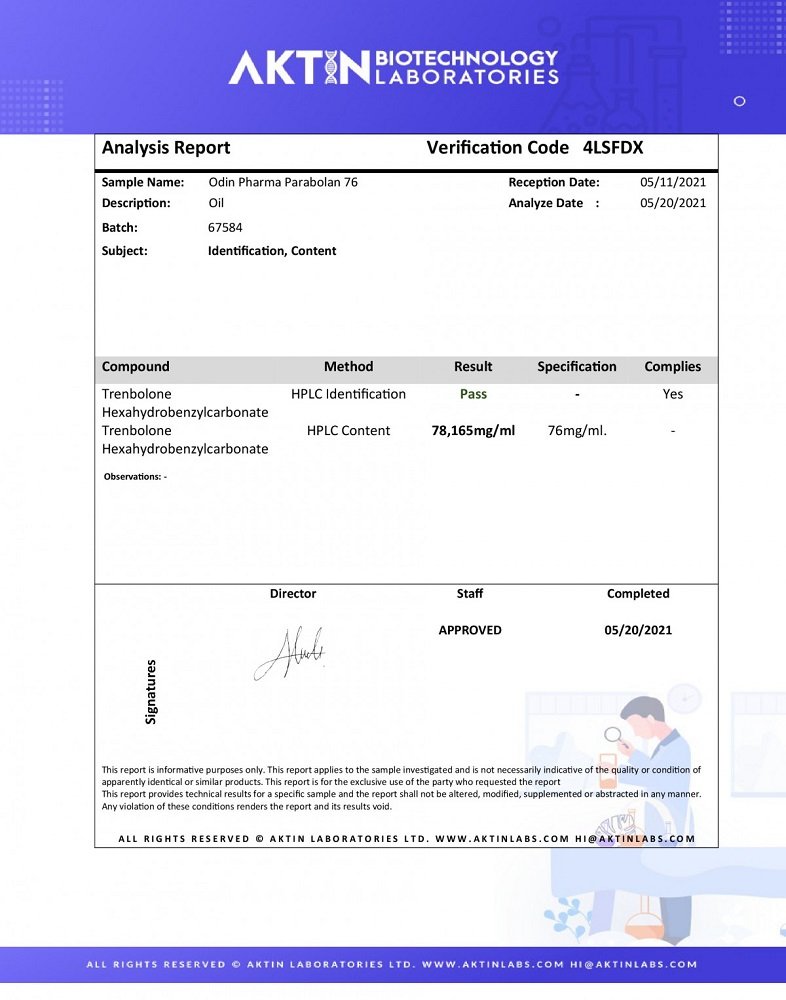 Odin Anabolics Parabolan 76 Lab Test