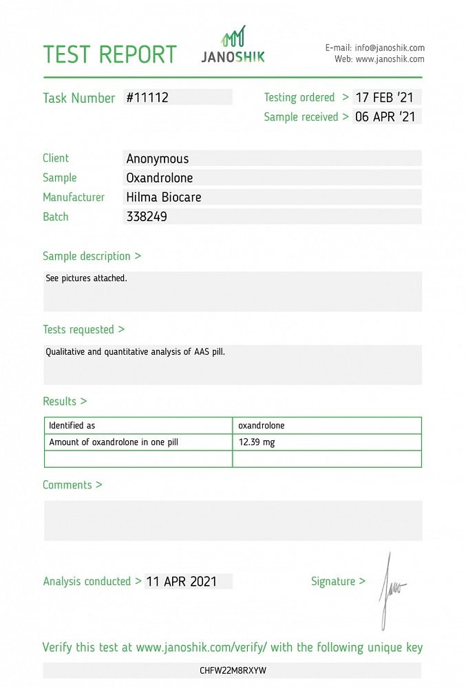 Hilma Oxandrolone Lab Test