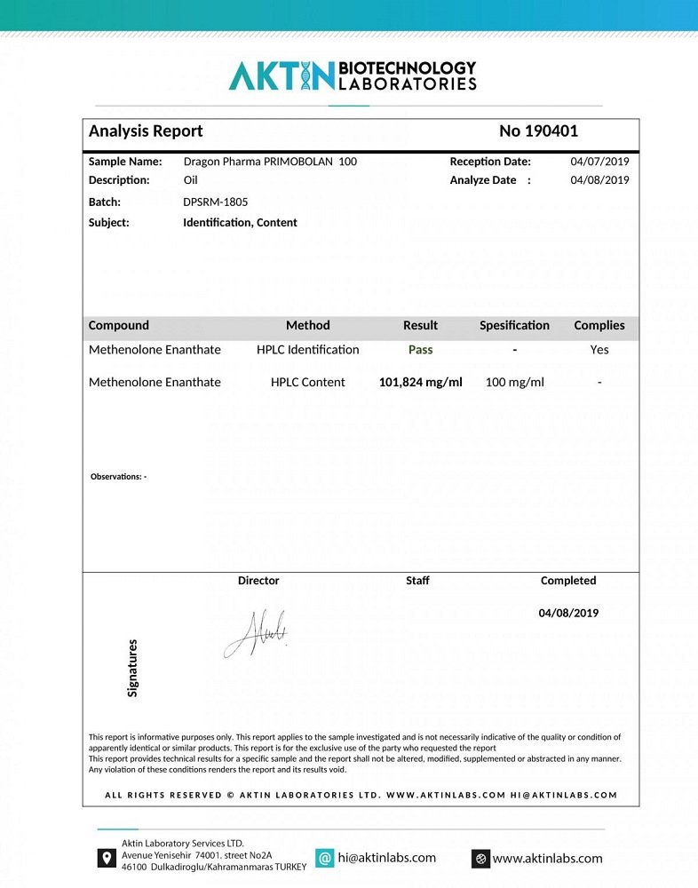 Primobolan 100 Lab Test