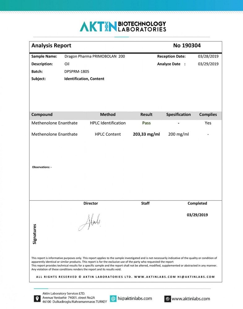 Primobolan 200 Lab Test