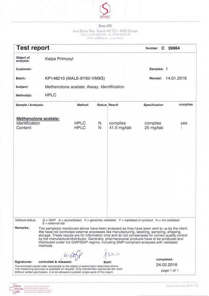 Primoxyl Lab Test