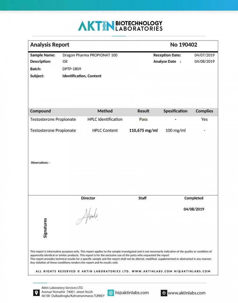 Propionat 100 Lab Test