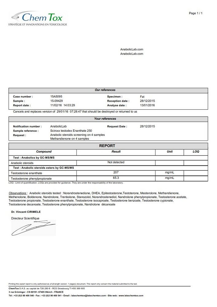 Sciroxx Testodex Enanthate Lab Test