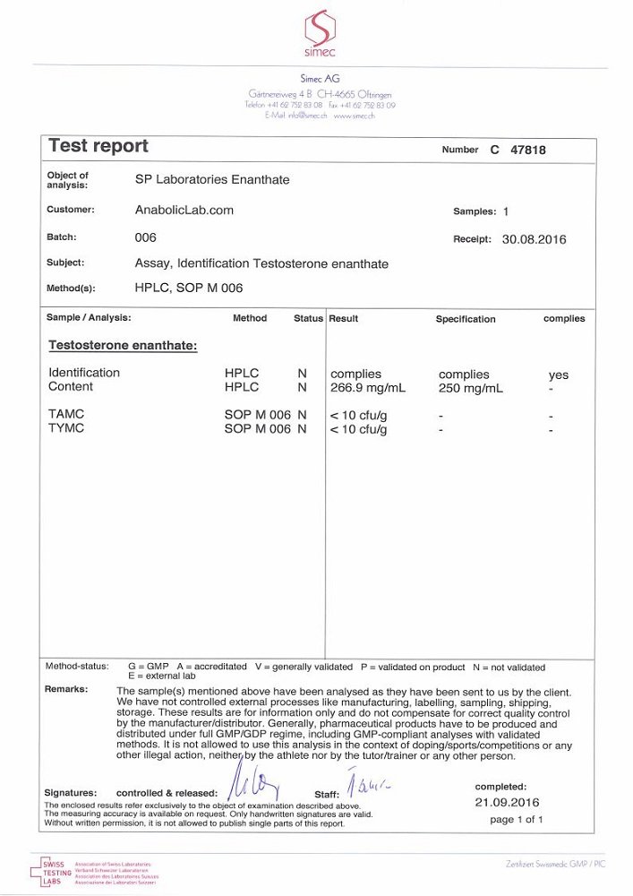 SP Enanthate Lab Test