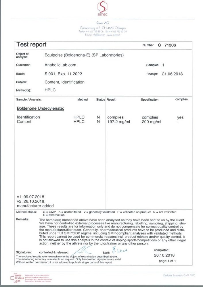 SP Equipoise Boldenona E Lab Test