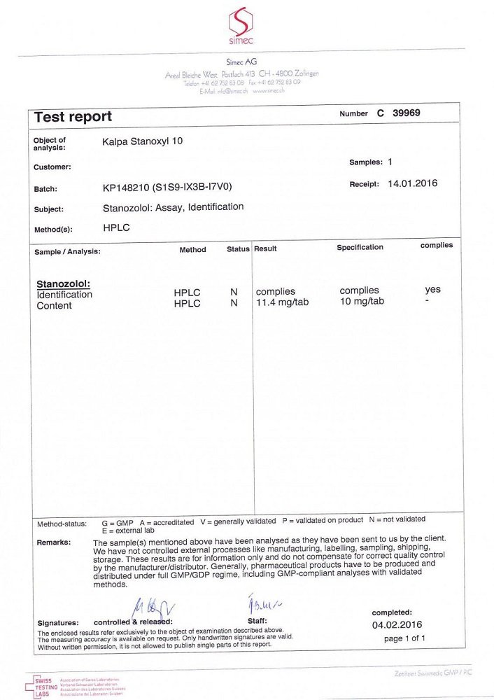 Stanoxyl 10 Lab Test