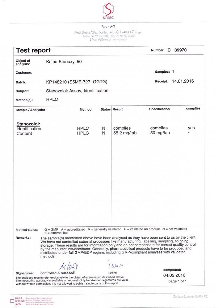 Stanoxyl 50 Lab Test