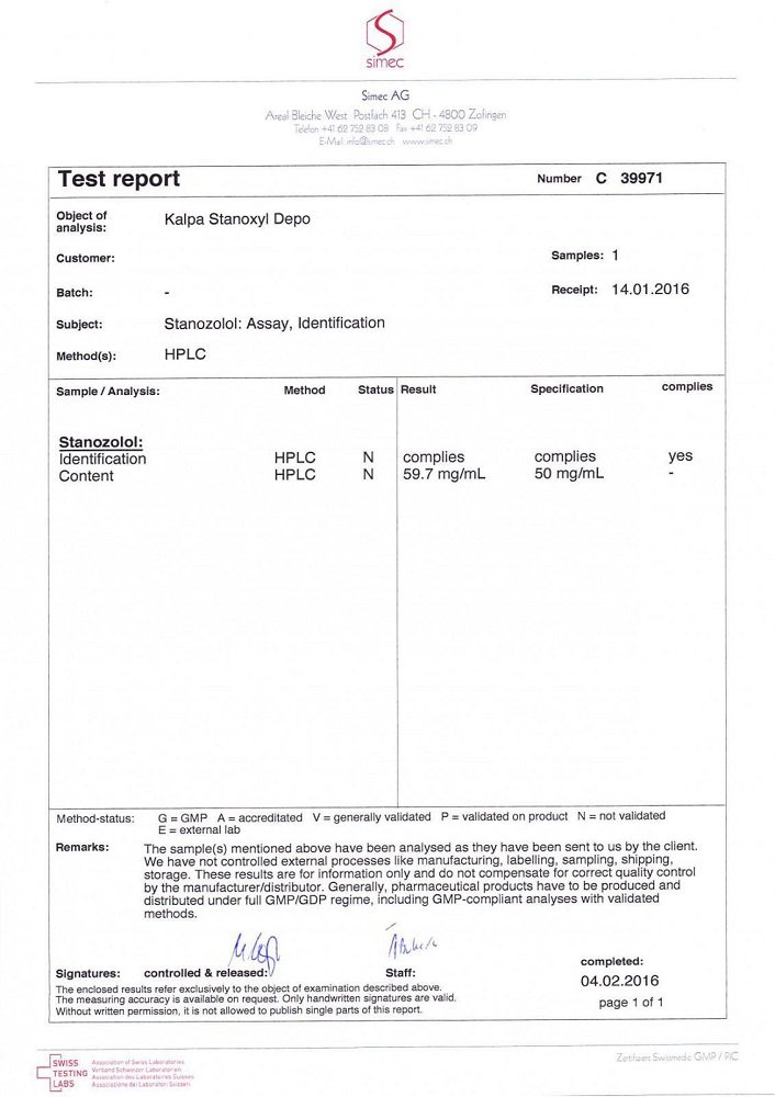 Stanoxyl Depot Lab Test