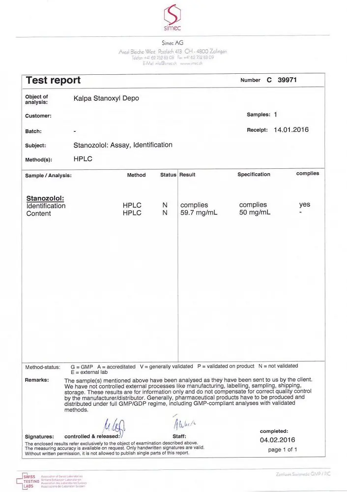Stanoxyl Depot Lab Test