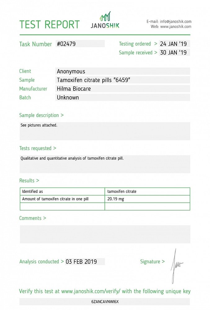 Hilma Tamoxifen Lab Test