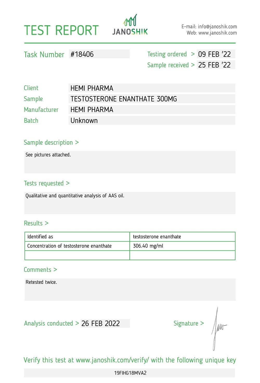 Hemi Pharma Test E Lab Test Report