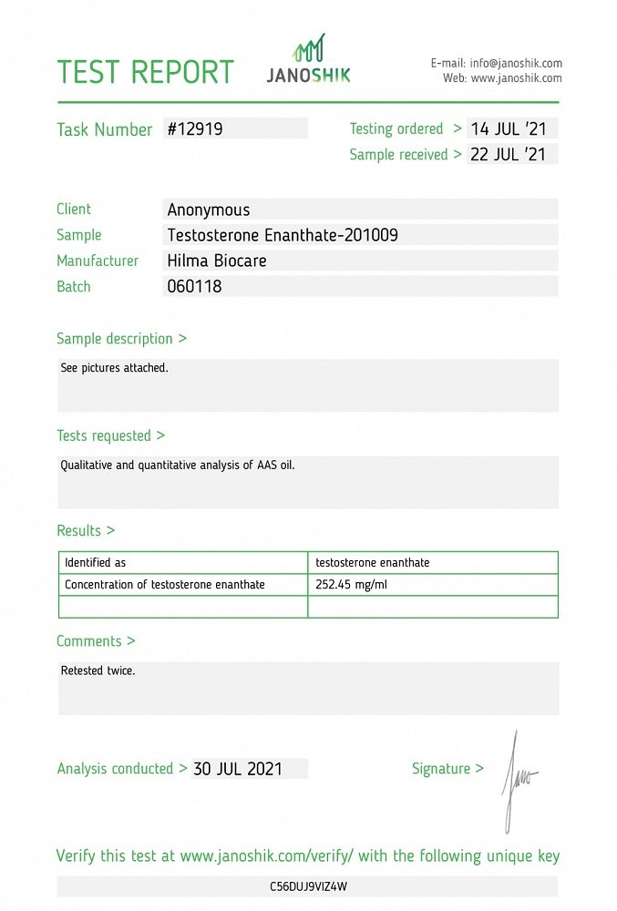 Hilma Testosterone Enanthate Lab Test