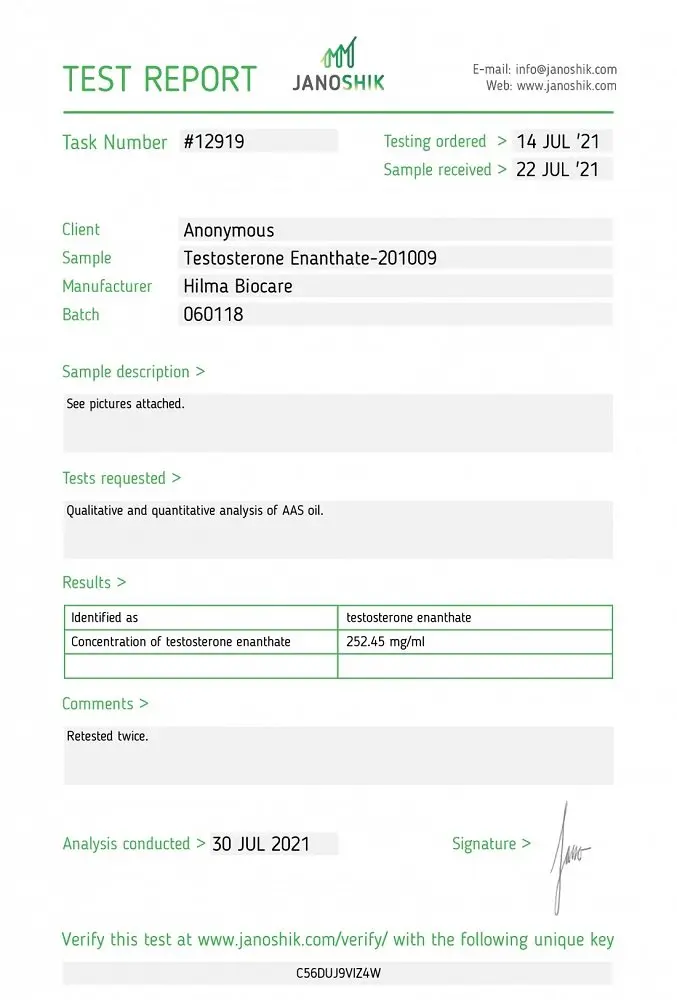 Hilma Testosterone Enanthate Lab Test