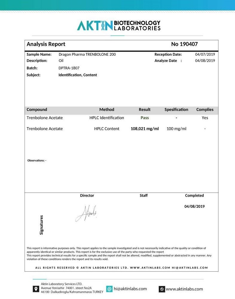 Trenbolone 200 Lab Test