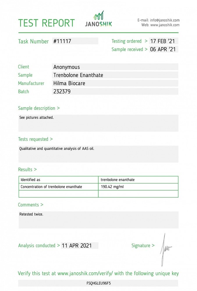 Hilma Trenbolone Enanthate Lab Test