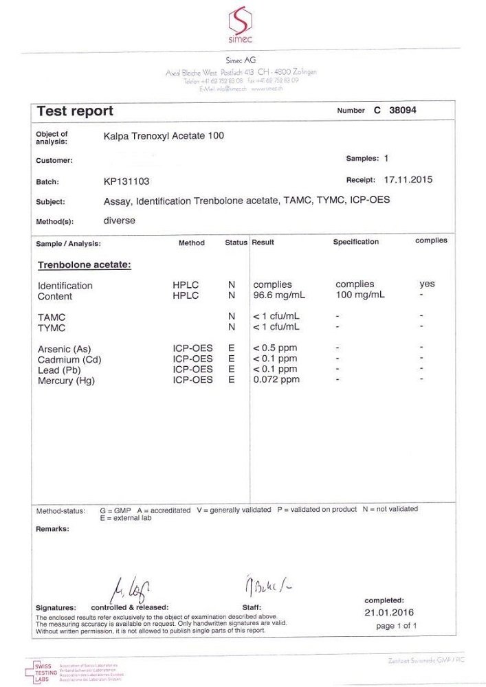 Trenboxyl Acetate Lab Test