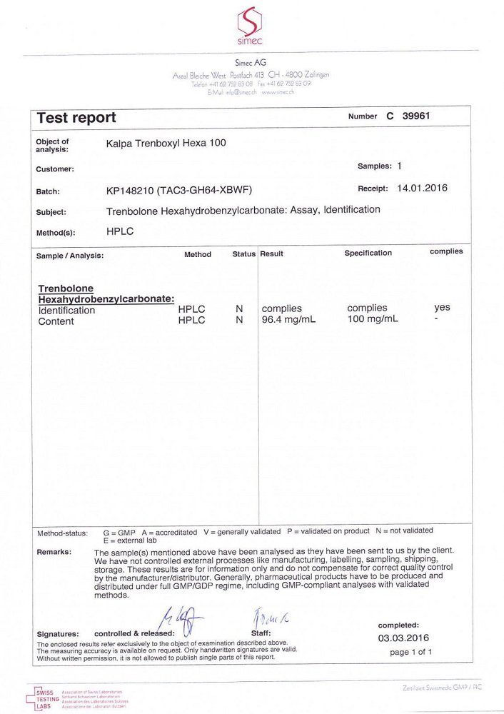 Trenboxyl Hexa Lab Test