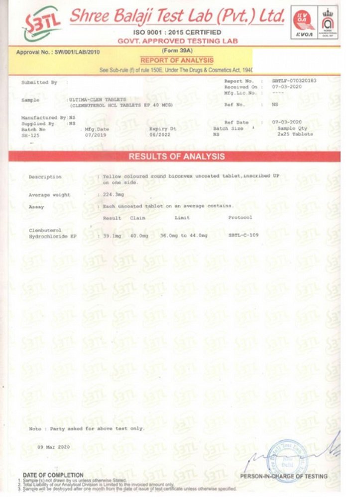 Ultima Clen Lab Test