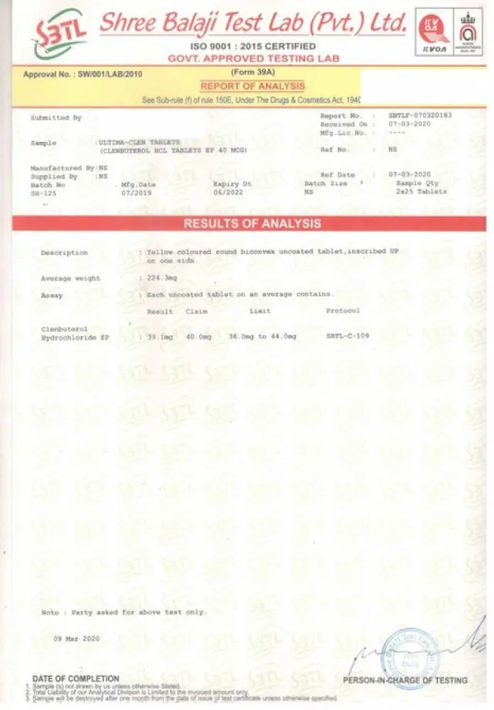 Ultima Clen Lab Test