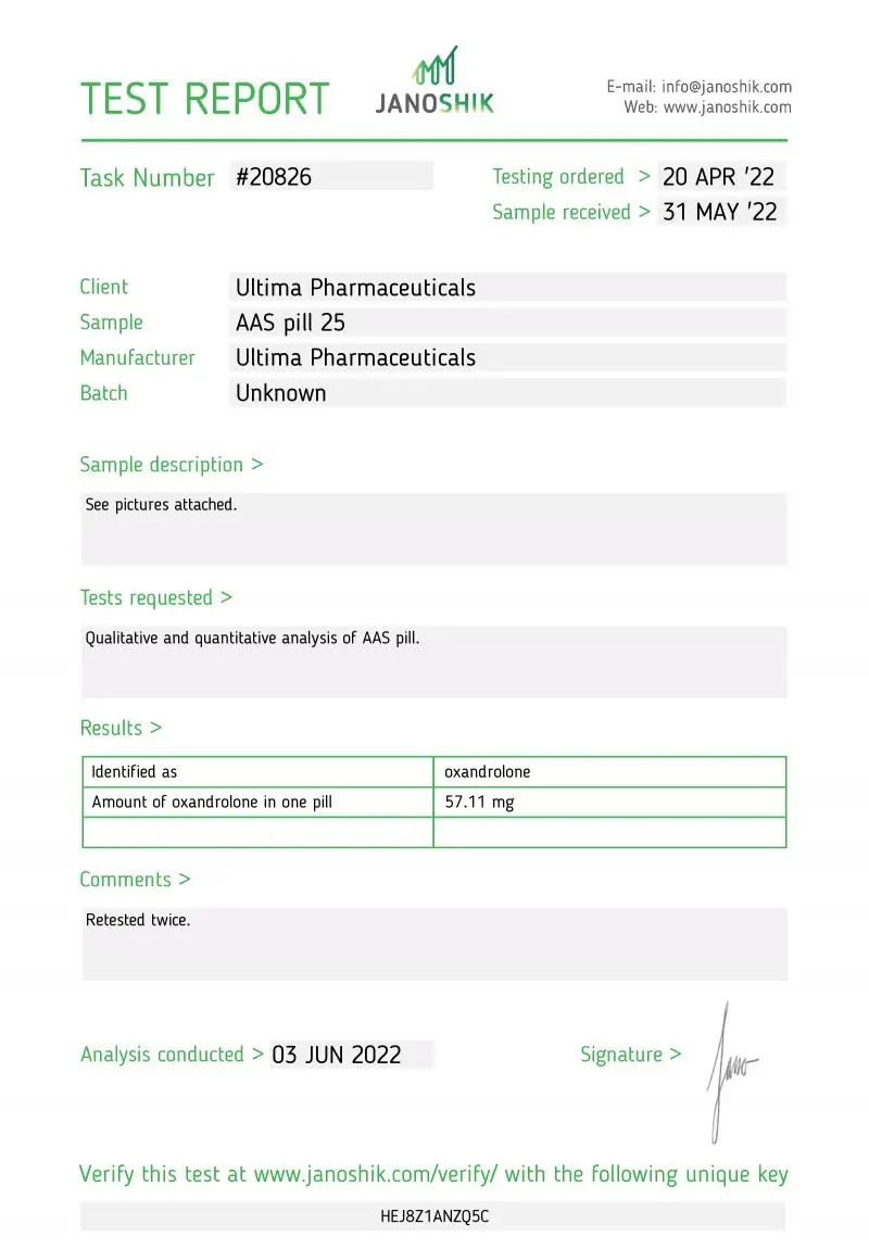 Ultima Oxa 50 Lab Test