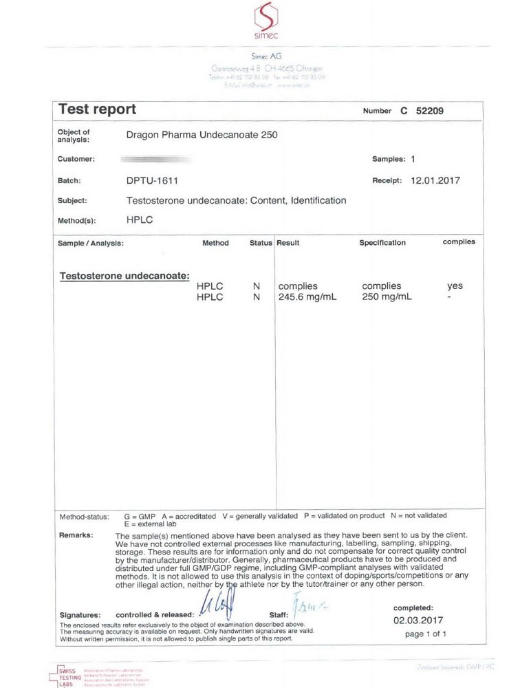 Undecanoate 250 Lab Test