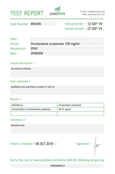 ZPHC Drostanolone Propionate Lab Test