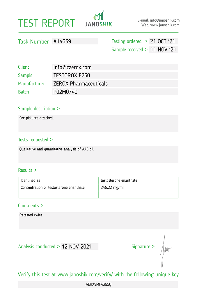 Zzerox Testorox E250 Lab Test